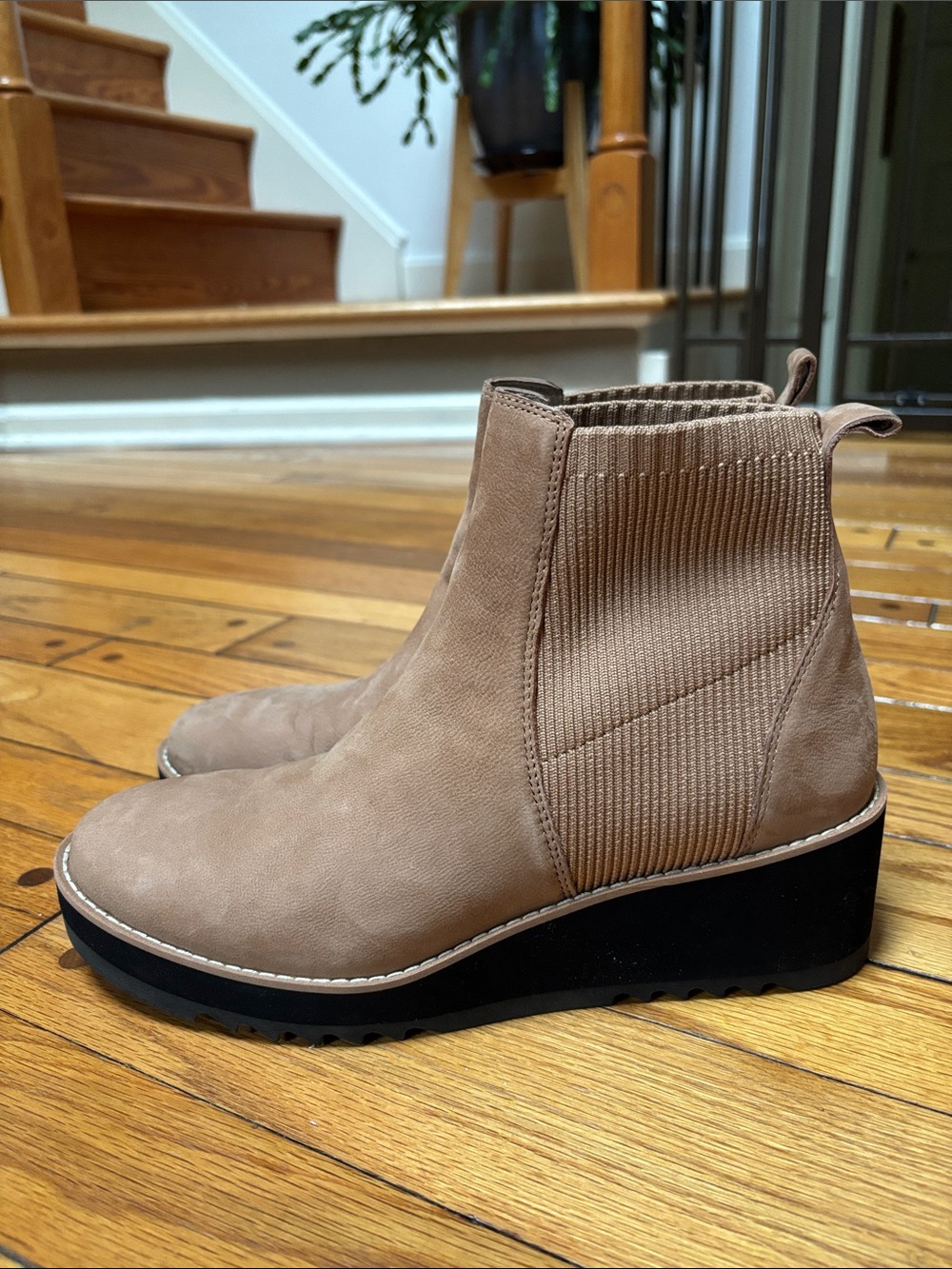 Eileen Fisher Taupe Suede Wedge Chelsea Ankle Boots